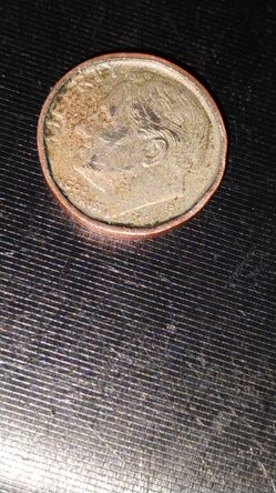 19?? Dime Stamped On Penny Planchette Very Rare 