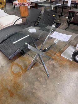 36" Square Dining Table for 2 3 4 People, Modern Dining Table with Silver Chrome Metal X-Shaped Legs, Small Glass Kitchen Tables Family Dinner Tables 