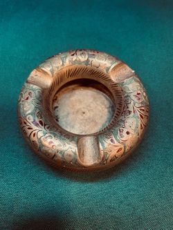 Vintage hand painted ornate brass ashtray