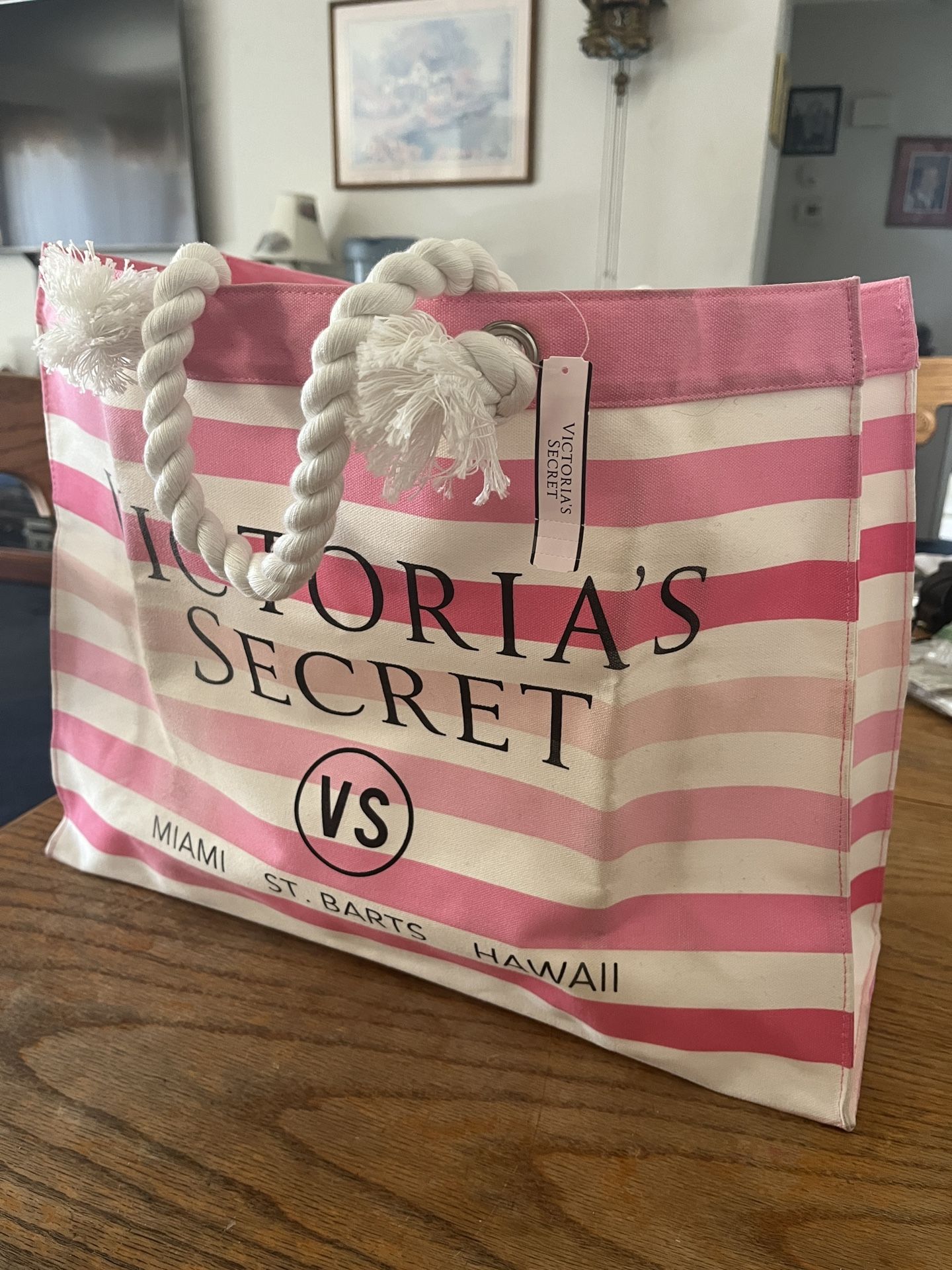 Victoria’s Secret Tote Canvas Pink / White Stripe Bag