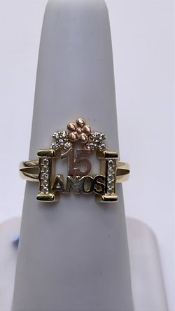 14k quinceañera two tone gold ring