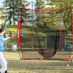 7'×7' Baseball Softball Practice Net Hitting Batting Catching Pitching Training Net w/Carry Bag & Metal Bow Frame, Baseball Training Equipment