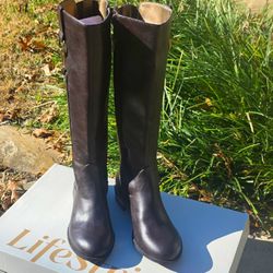 Lifestride Women's Size 7W-Sikora Calf Knee Brown Boots LIKE NEW!