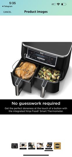  Ninja DZ550 Foodi 10 Quart 6-in-1 DualZone Smart XL Air Fryer  with 2 Independent Baskets, Thermometer for Perfect Doneness, Match Cook &  Smart Finish to Roast, Dehydrate & More, Grey 