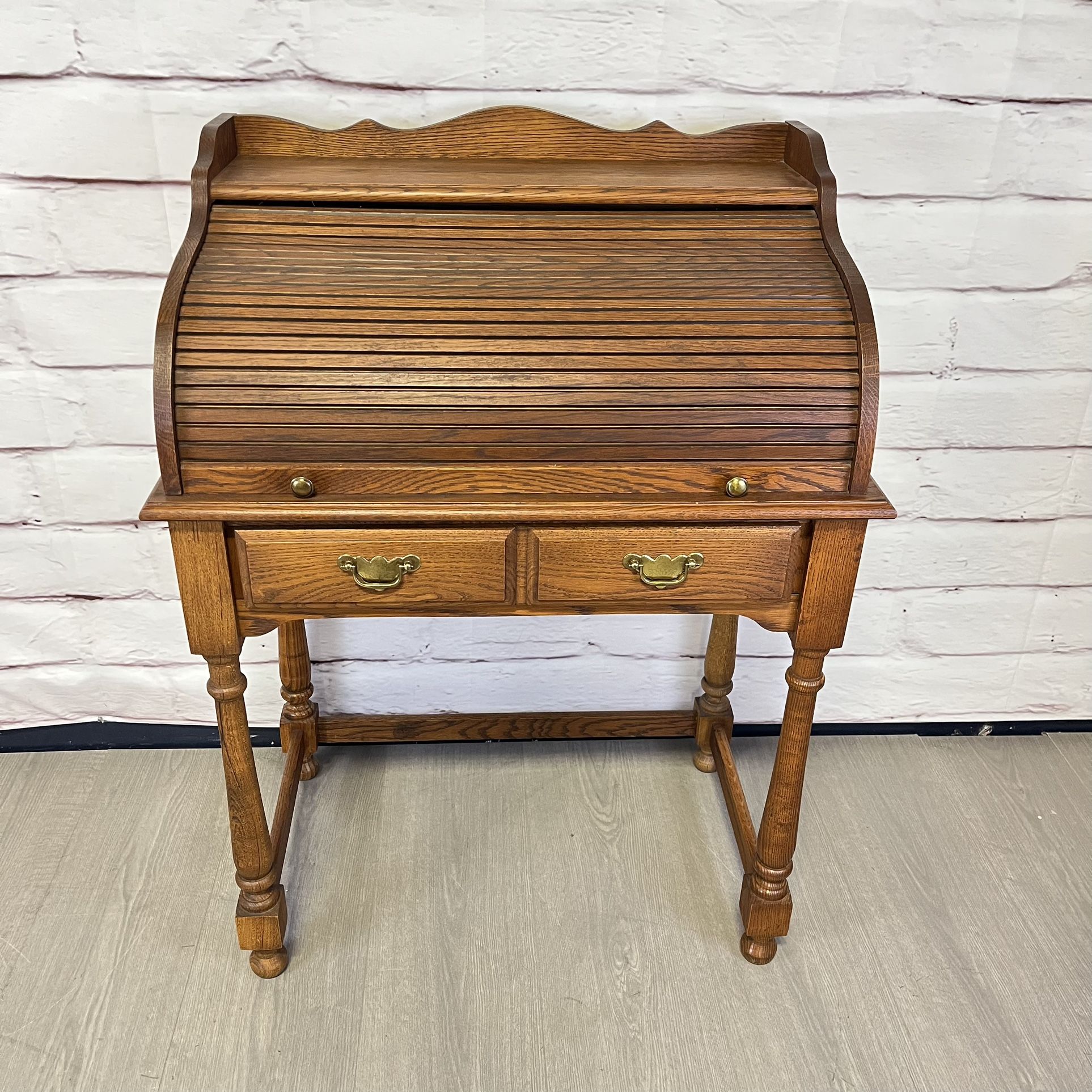 Vintage Small Wood Roll Top Desk