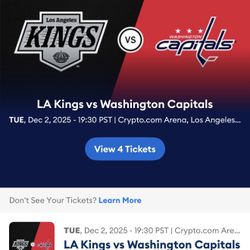 4 Hockey Tickets Los Angeles Kings vs. Washington Capitals 