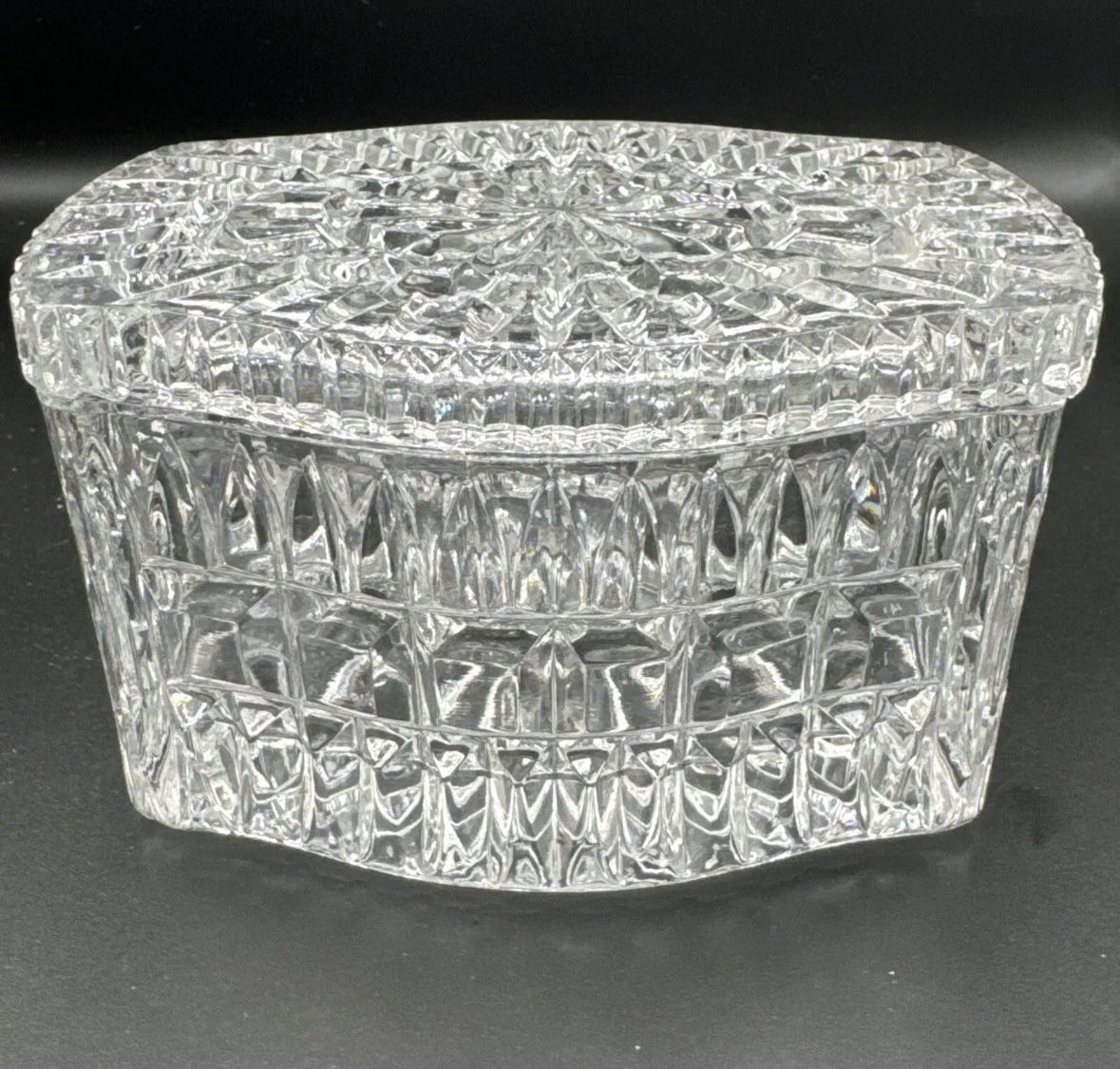 Vintage European or EAPG Cut Crystal Trinket Box w Lid Pressed Lead Glass