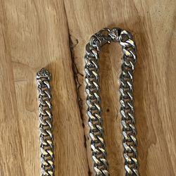 Silver Stainless Steel Miami Cuban Link Chain & Bracelet 