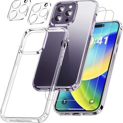 Protective Clear Case for iPhone 14 Pro Max 6.7 Inch [5 in 1] Military Grade Transparent Phone Case with 2pcs Tempered Glass Screen Protectors & 2pcs 