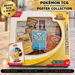 Pokemon TCG 30th Celebration Poster Collection Zapdos Articuno Moltres NEW SEALED