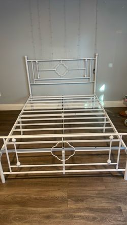 White Metal Bed Frame with Headboard and Footboard