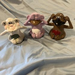 Hand Painted See No Evil, Hear No Evil And Speak No Evil Monkey Set 