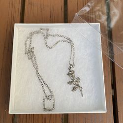 Sterling Silver Rose Pendant Necklace 18”