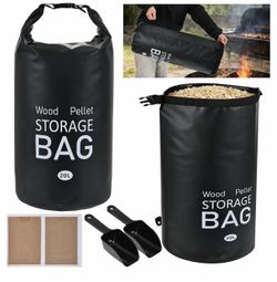 (E-19) 2 Pack 20 LB Wood Pellet Storage Bag with Scoops and Labels, Waterproof PVC Storage Container Grill Accessories for Pellets, Charcoal, Wood Chi