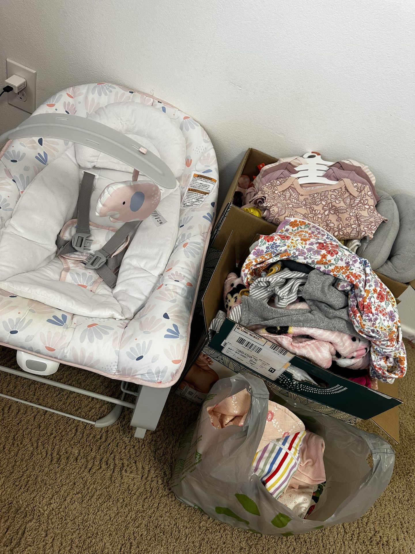 Baby Girl Clothes & Bouncer Bundle 