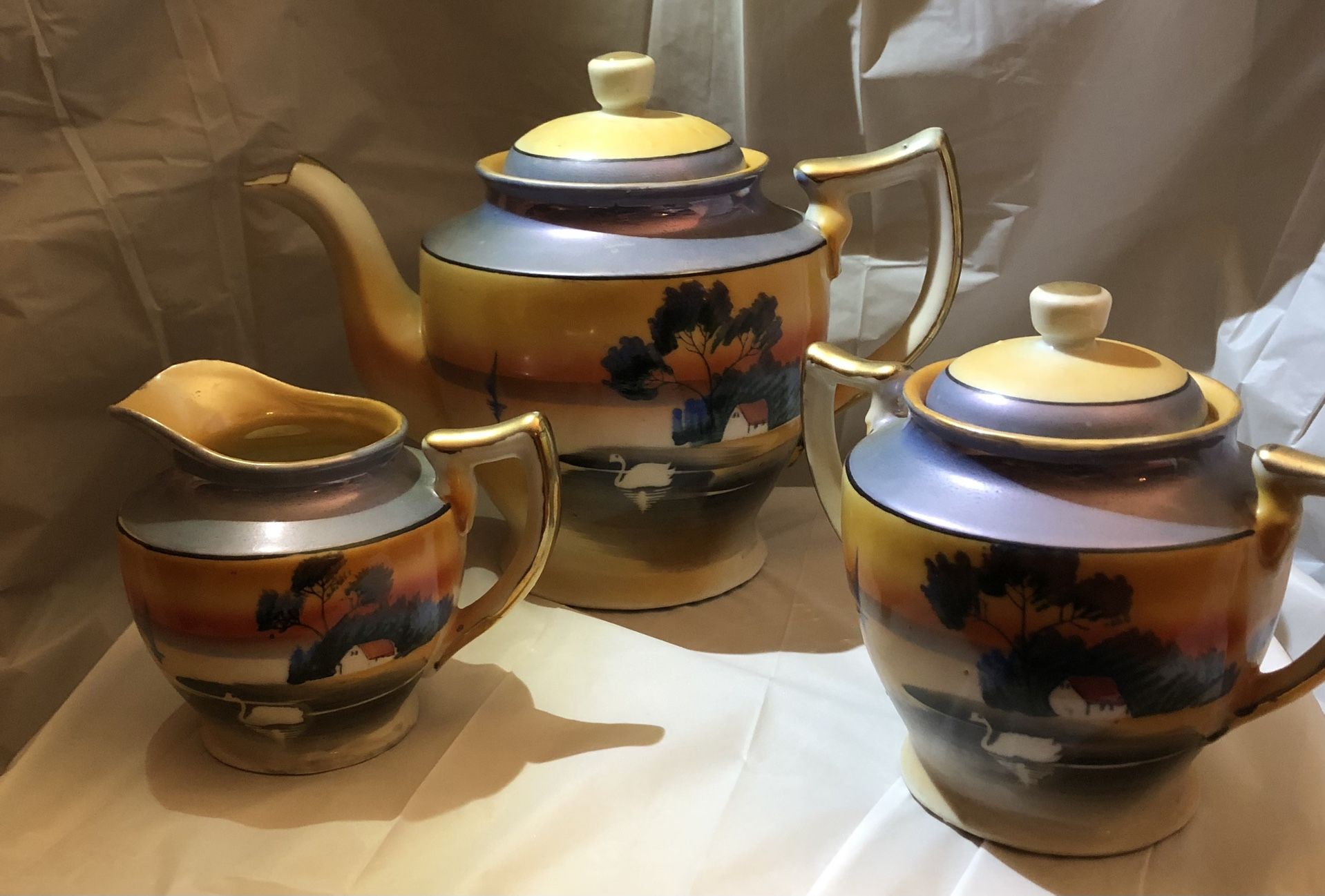 Vintage Japan Hand Painted Lustreware Tea Set