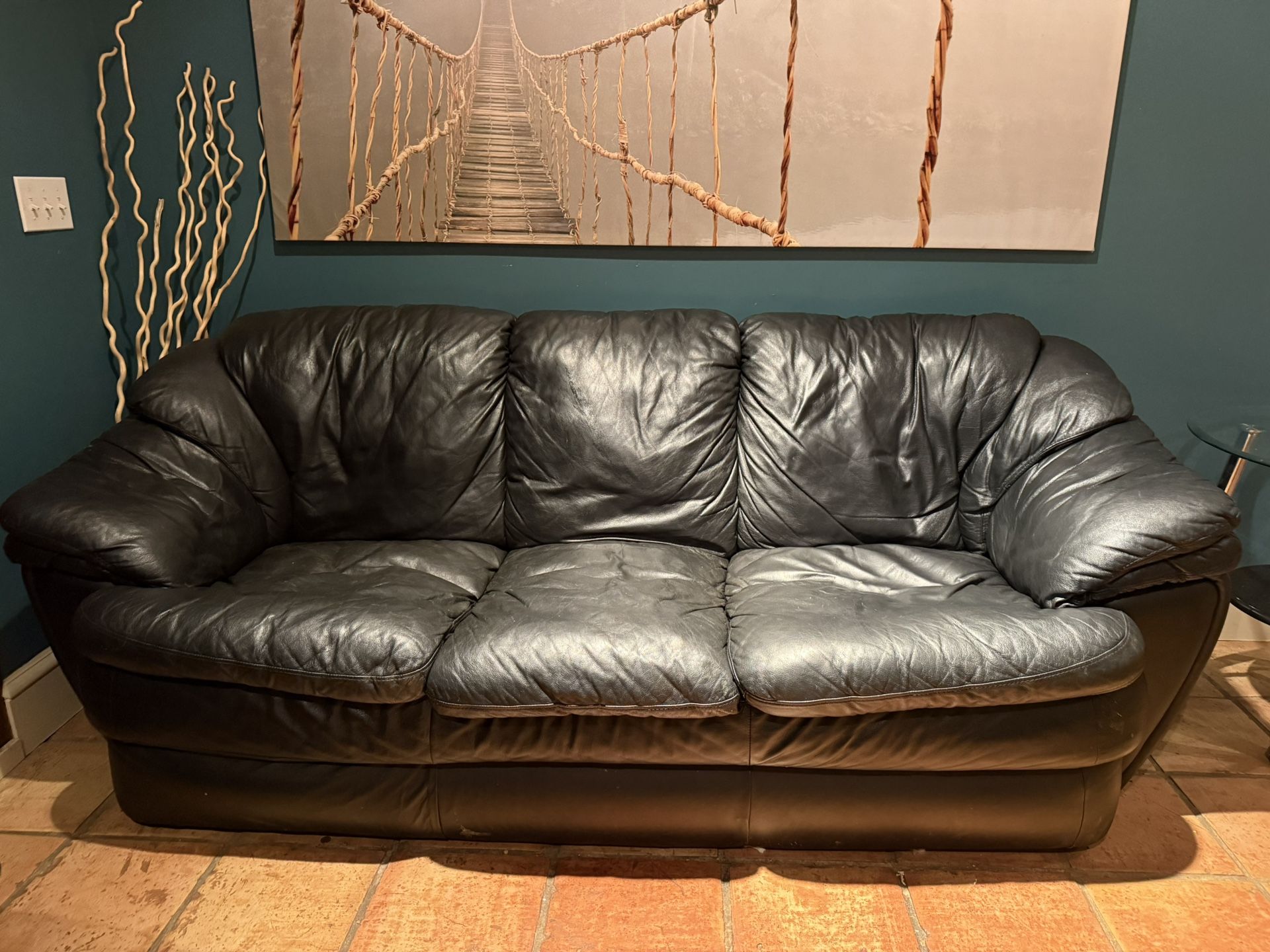 Black Leather Couch Set