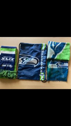 Seattle Seahawks 2015 Super Bowl scarf, Blue Backpack Bag, & Hombre Lighter Dress Scarf, Lot of 3