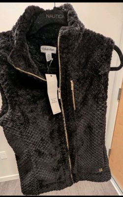Calvin Klein Black Full Zip Vest with Gold Hardware and Pockets for Women