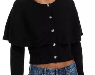 Steve Madden Gisselle Cape Detail Cardigan Sweater Black Size S NWT