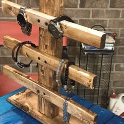 Golden Oak Stain Watch And Bracelet Holder 