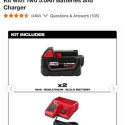 Milwaukee M18 18-Volt Lithium-Ion XC Starter Kit with Two 5.0Ah Batteries and Charger