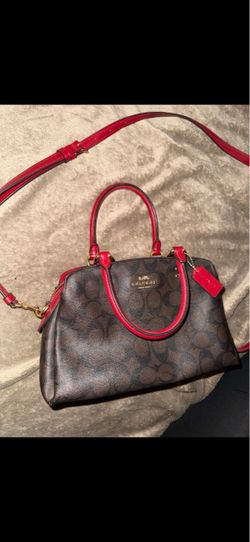Coach Signature Satchel with Red Trim