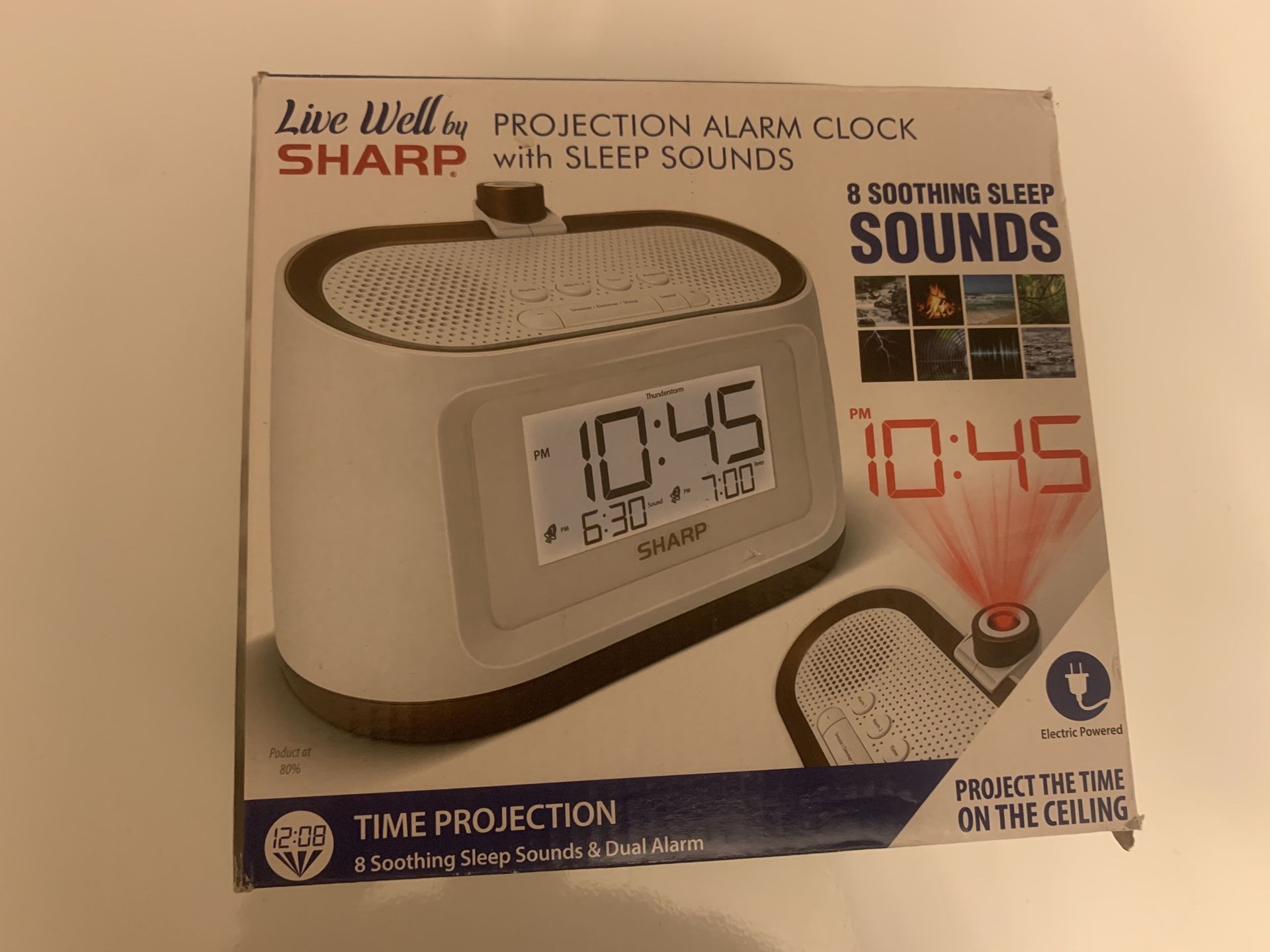 New Sharp Projection Alarm Clock with Soothing Nature Sleep Sounds – Easy to Read Projection on Wall or Ceiling – 8 Sleep Sounds to Help Fall Asleep