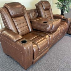 Real Leather Power Reclining Sofa And Loveseat With İnterest Free Payment Options 