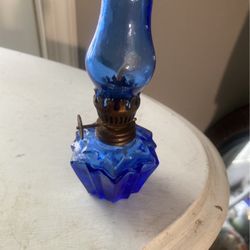 Small Vintage Blue Cobalt Kerosene Lamp