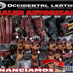 Occidental leather tool belts, suspenders and accessories.