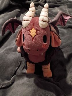 Jersey Devil Mini Squish-able Plush Featuring curved white Horns, little Bat, wings and Red Star on it's Forehead 10-inches