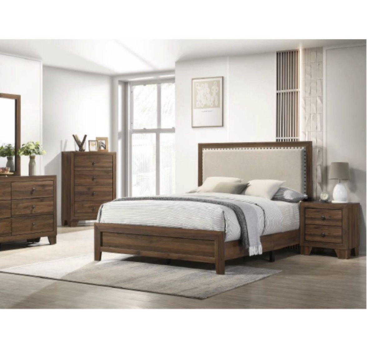 4- Pc Bedroom set Dresser,Mirror  Nightstand (1) Queen size bed frame  Not including Mattress and Box Sp