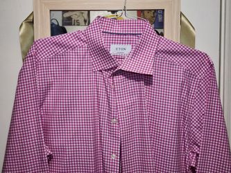 ETON mens shirt Size XL Extra Large luxury designer Checker pink white gingham