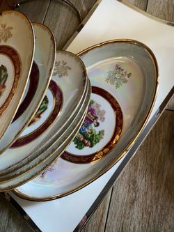 Vintage Porcelain Plates with Gold Trim Set big plate and 6 desert or salad plates