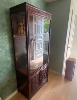 Vintage Chinese Rosewood Display Cabinet with Glass Shelving