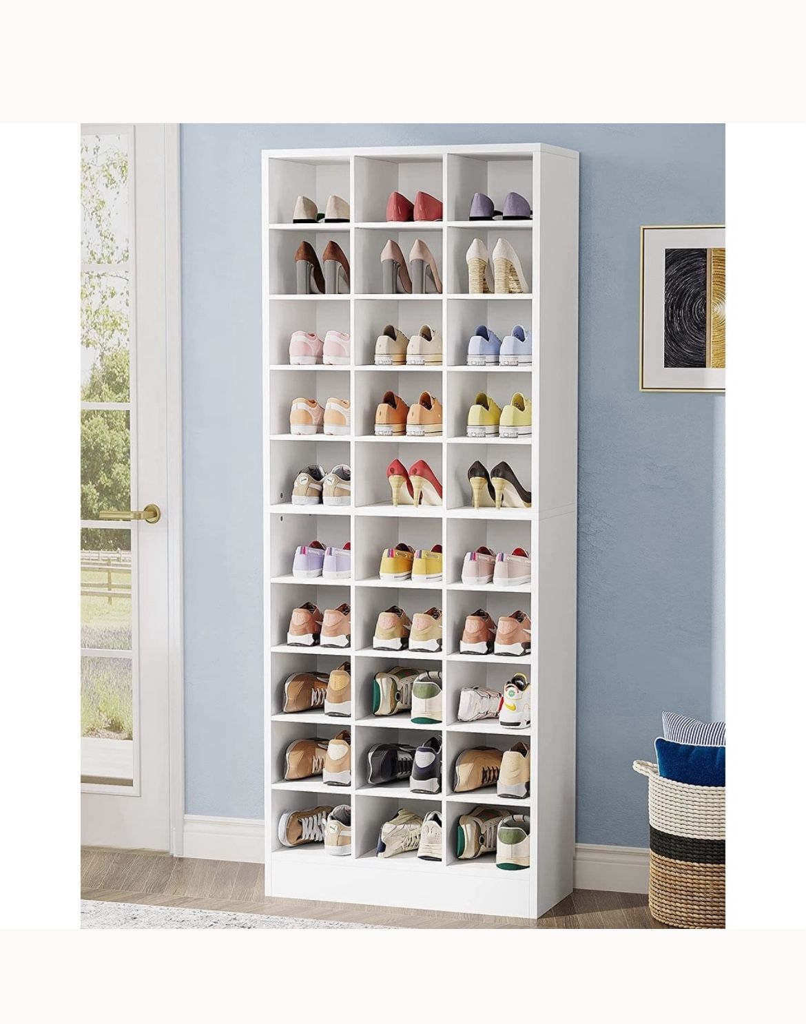 30 Pairs Tall Shoe Cabinet, 10 Tiers White Wooden Shoe Storage Rack for Closet, Entryway - 10-tier