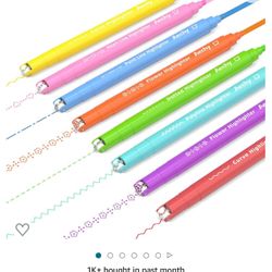 AECHY 8PCS Curve Highlighter Pen Set, Dual Tip Marker Pens with 6 Different Curve Shapes & 8 Colors Mark Lines, Aesthetic Curve Marker Highlighter for