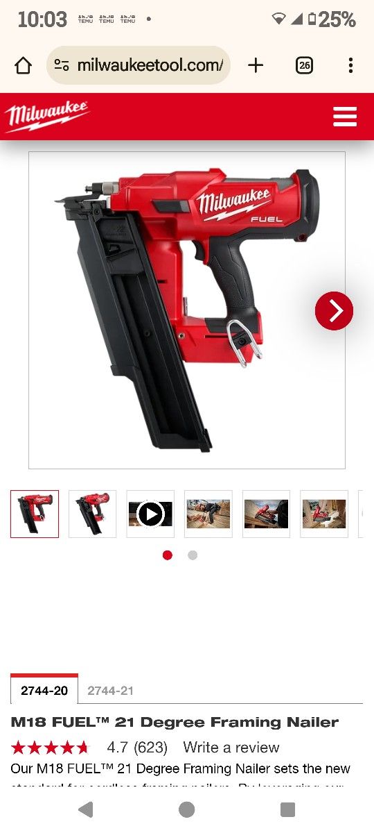21 Degree Milwaukee Framing Nailer With Battery