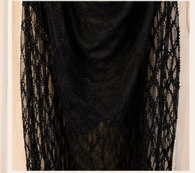 Black Beaded Mesh Midi Dress