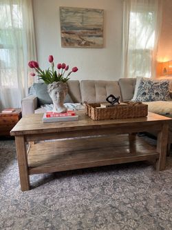 Rustic Wood Coffee Table with Lower Shelf