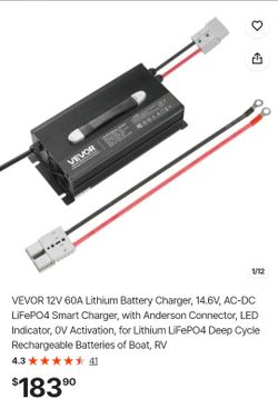 VEVOR 12V 60A Lithium Battery Charger, 14.6V, AC-DC LiFePO4 Smart Charger, with Anderson Connector, LED Indicator, 0V Activation, for Lithium LiFePO4 