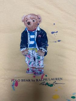 Men’s Polo Ralph Lauren Classic Fit Polo Bear Yellow Paint Splatter T-Shirt - Size XL