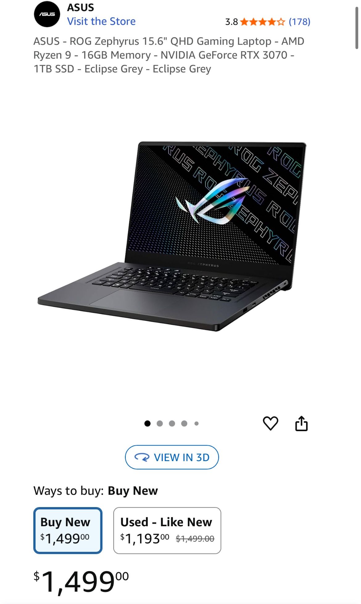 Zephyrus Gaming Laptop  G15 RTX 3070