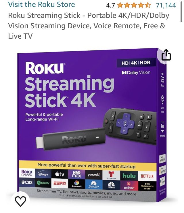 Roku Streaming Stick 4k (New)
