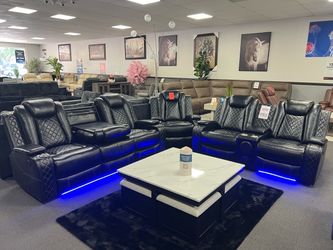 2PC Black Leather Sofa & Loveseat w/ FREE Recliner