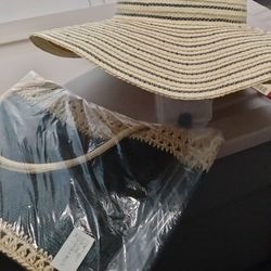 New Straw Hat W/Handbag 