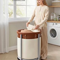 29-Gallon (110 L) Laundry Basket with Wheels, Rolling Round Heavy-Duty Laundry Hamper Cart with Stee