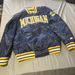 Michigan Wolverines Satin Starter Jacket Snap Button Insulated  L