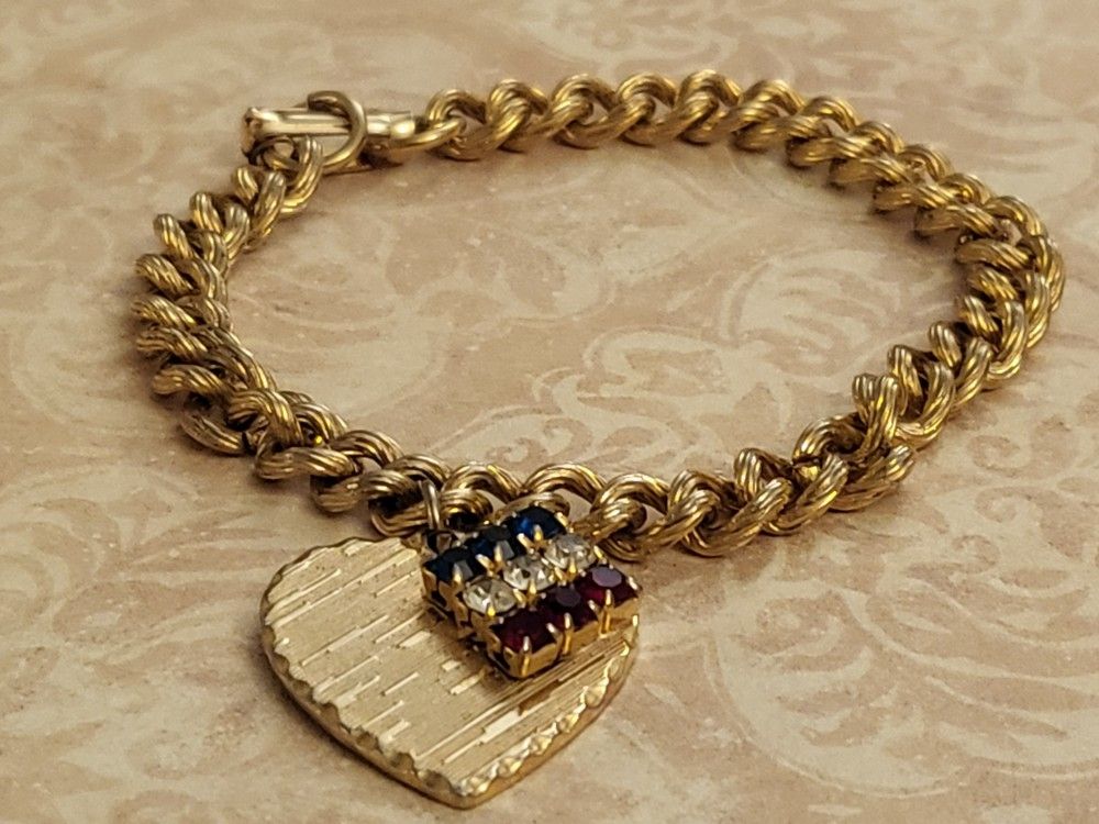 GOLD-PLATED USA FLAG HEART BRACELET